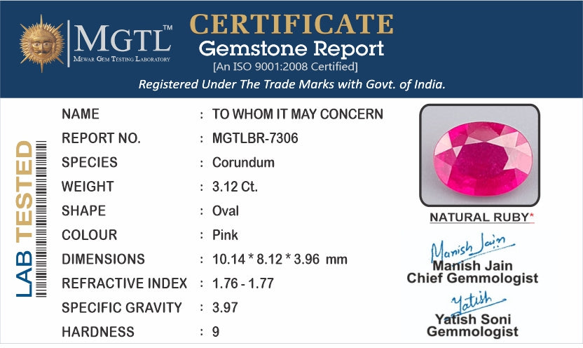 Mozambique Ruby - 3.12 Carat Limited Quality BR-7306