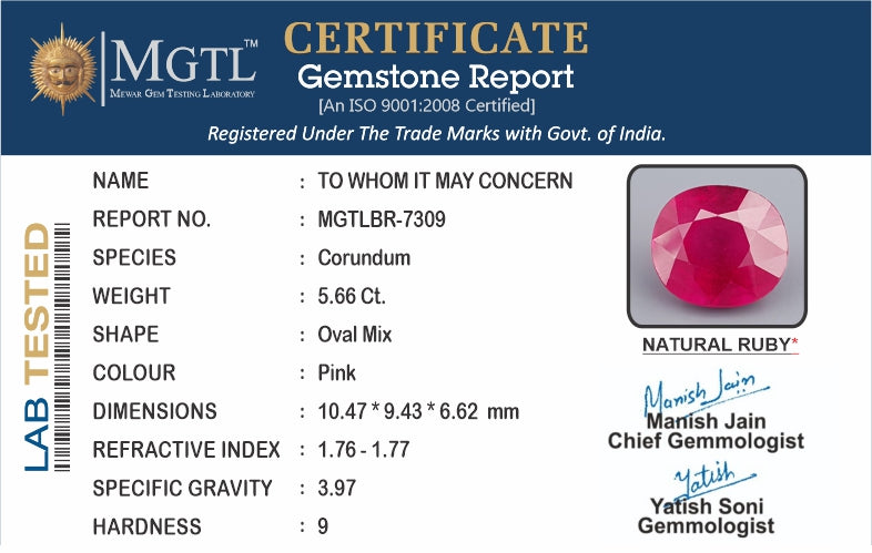 Natural Ruby - 5.66 Carat Limited Quality BR-7309