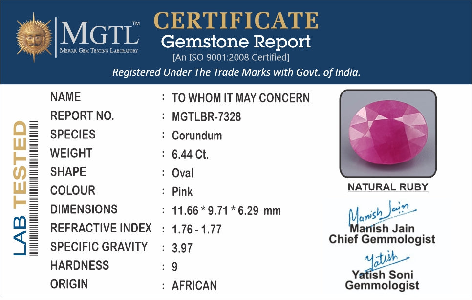 African Ruby - 6.44 Carat Limited Quality BR-7328
