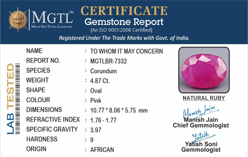 African Ruby - 4.87 Carat Limited Quality BR-7332