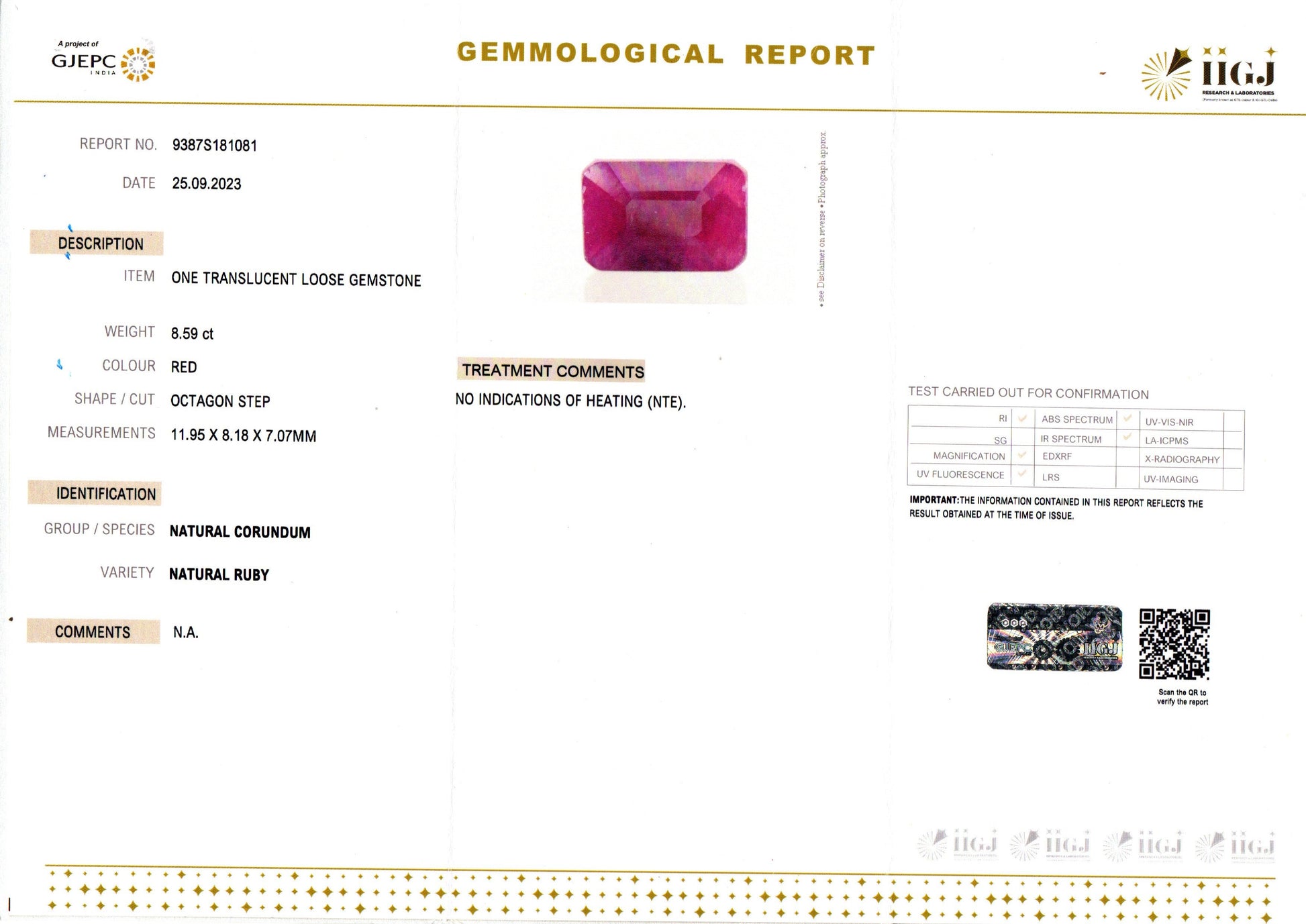 African Ruby - 8.59 Carat Limited Quality BR-7333