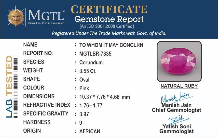 African Ruby - 3.55 Carat Limited Quality BR-7335
