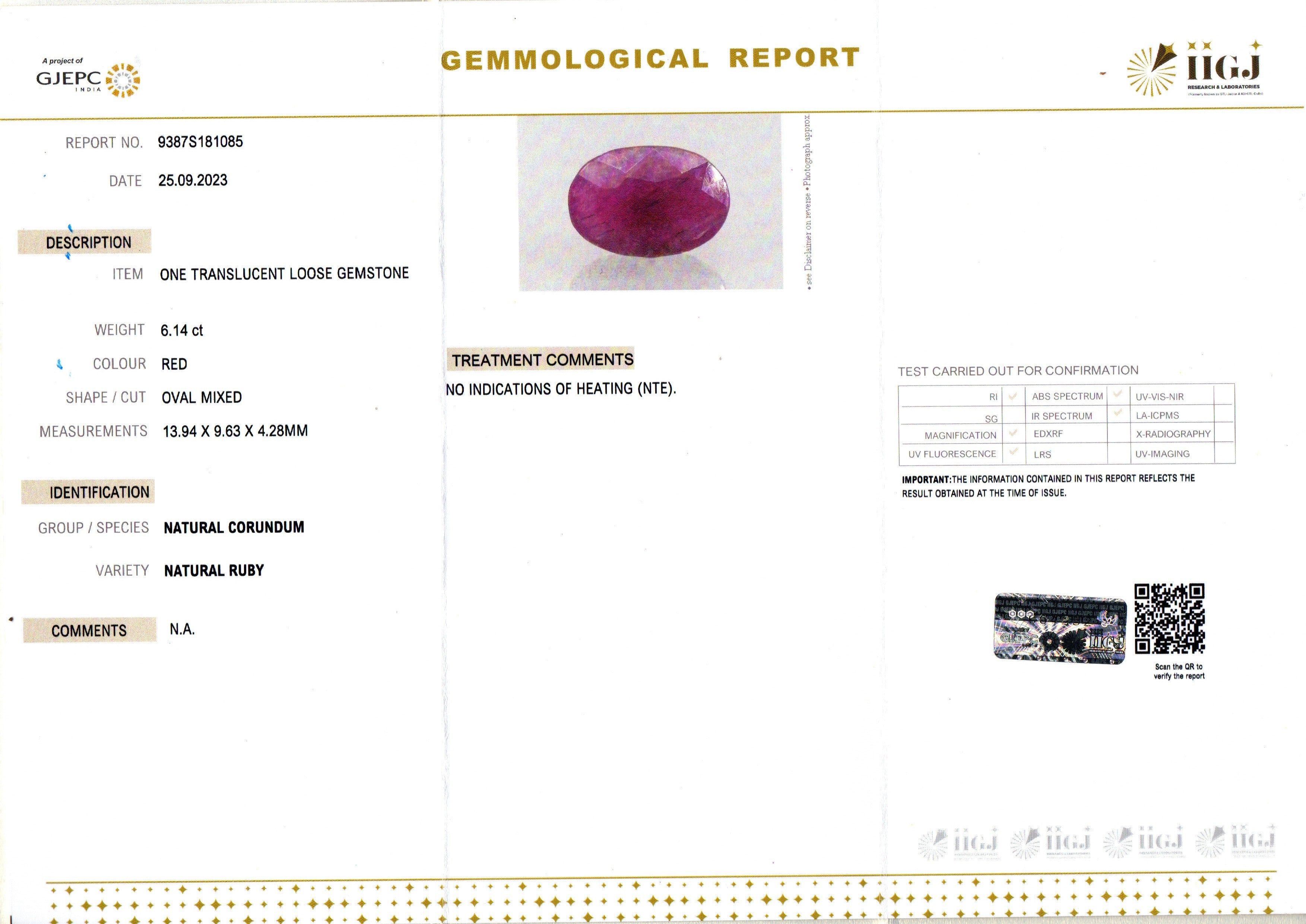 African Ruby - 6.14 Carat Limited Quality BR-7337