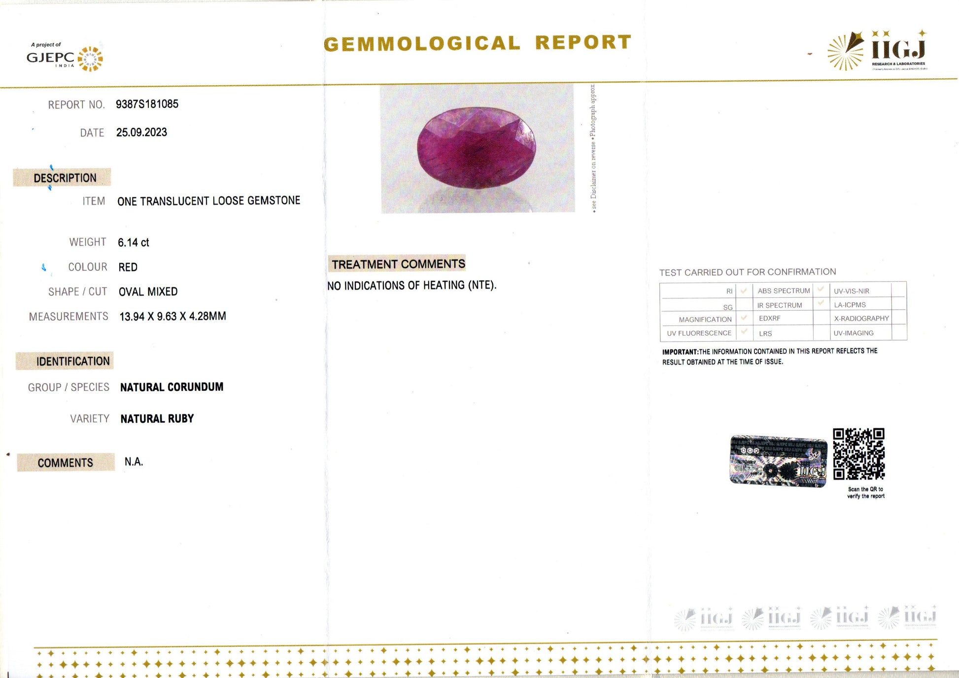 African Ruby - 6.14 Carat Limited Quality BR-7337