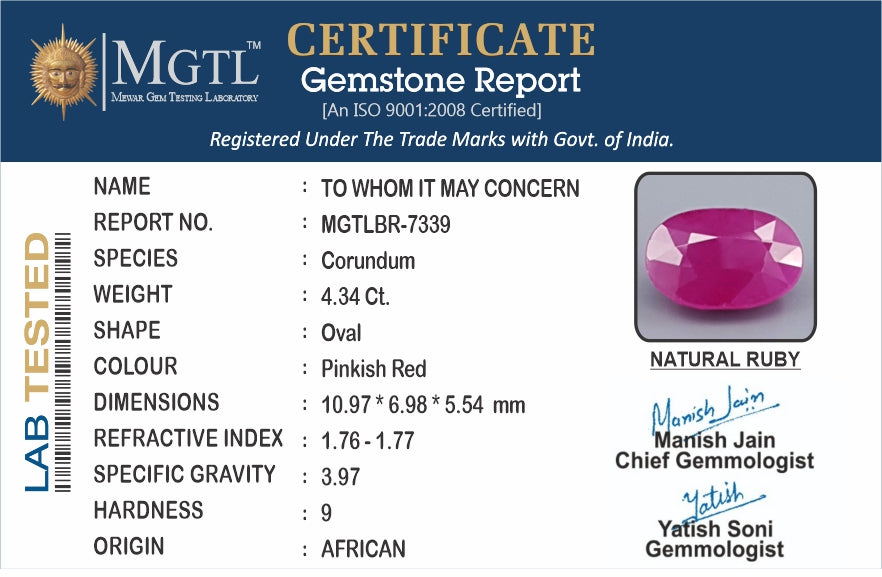 African Ruby - 4.34 Carat Limited Quality BE-7339