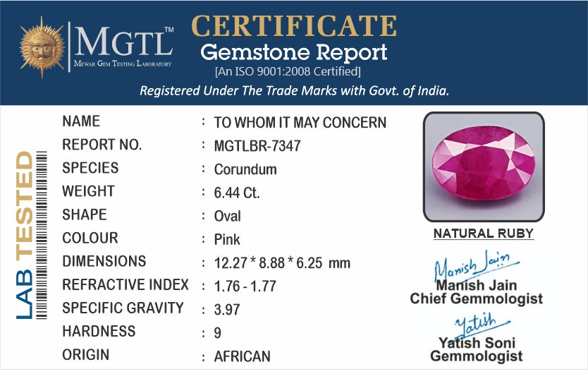 African Ruby - 6.44 Carat Limited Quality BR-7347