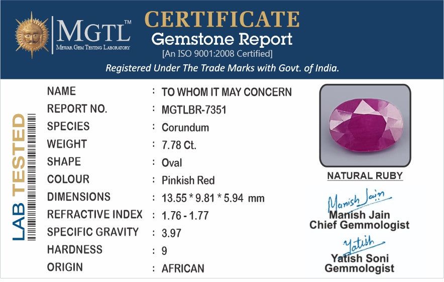African Ruby - 7.78 Carat Limited Quality BR-7351