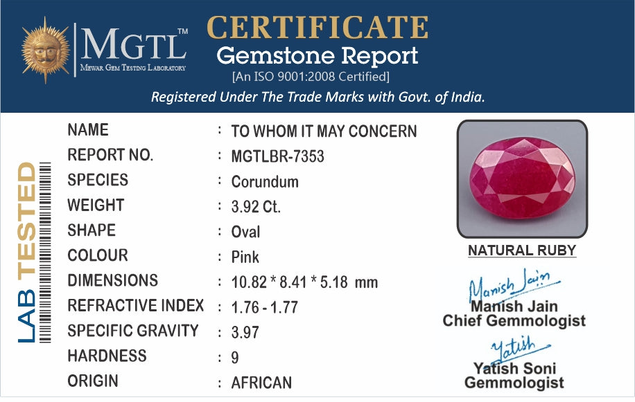 African Ruby - 3.92 Carat Limited Quality BR-7353