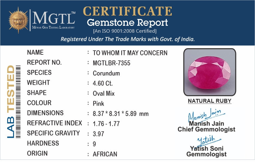 African Ruby - 4.60 Carat Limited Quality BR-7355