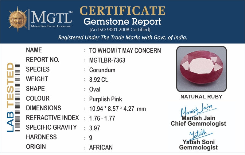 African Ruby - 3.92 Carat Prime Quality BR-7363