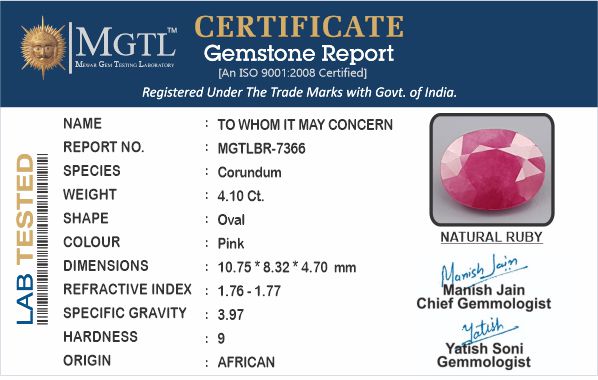 African Ruby - 4.10 Carat Prime Quality BR-7366