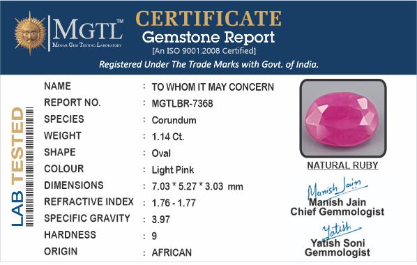 African Ruby - 1.14 Carat Prime Quality BR-7368