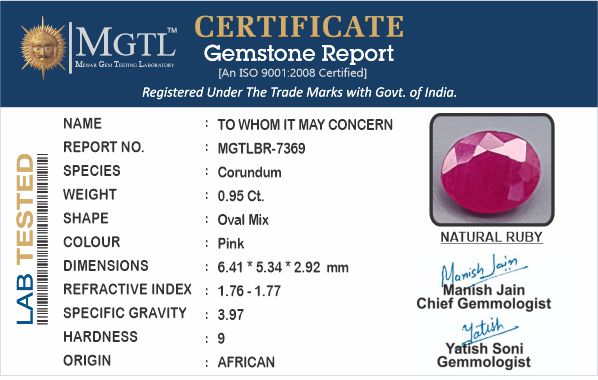 African Ruby - 0.95 Carat Prime Quality BR-7369