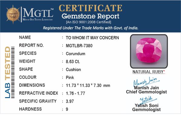 Burma Ruby - 8.63 Carat Limited Quality BR-7380