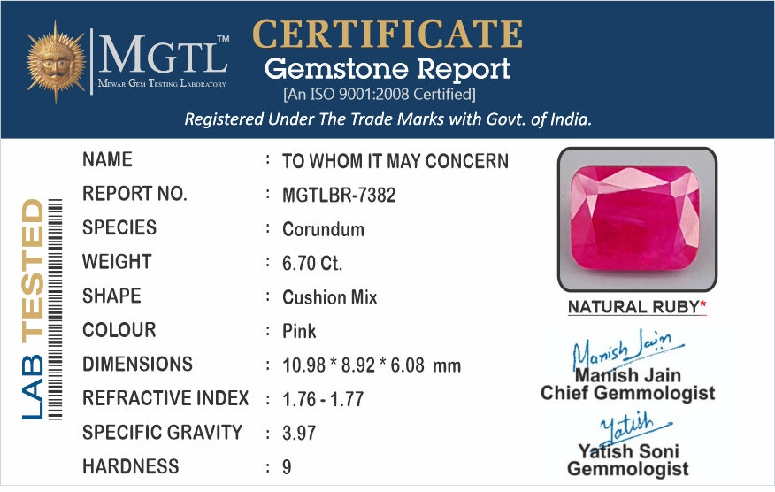 Burma Ruby - 6.70 Carat Limited Quality BR-7382