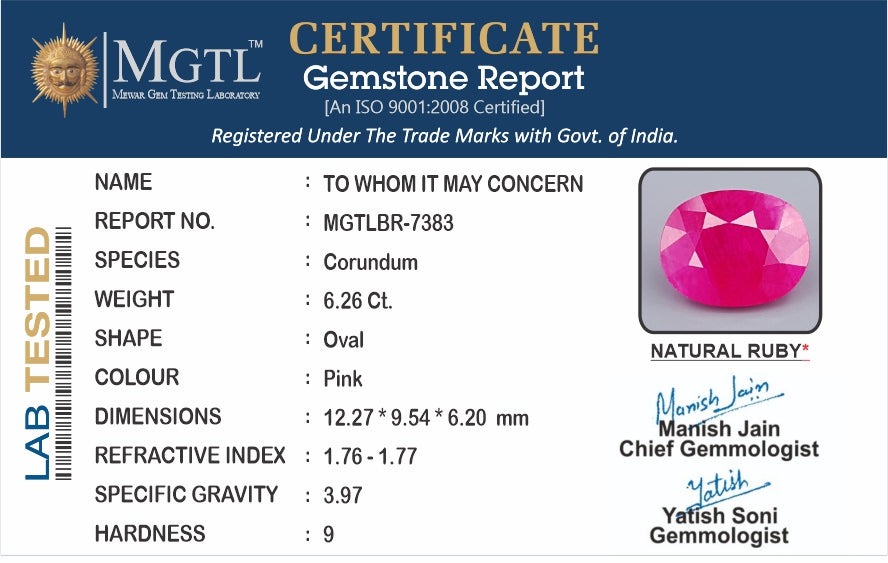 Burma Ruby - 6.26 Carat Limited Quality BR-7383