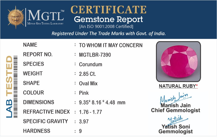 Burma Ruby 2.85 Carat Limited Quality BR-7390