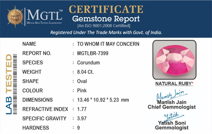 Thailand Ruby - 8.04 Carat Prime Quality BR-7399