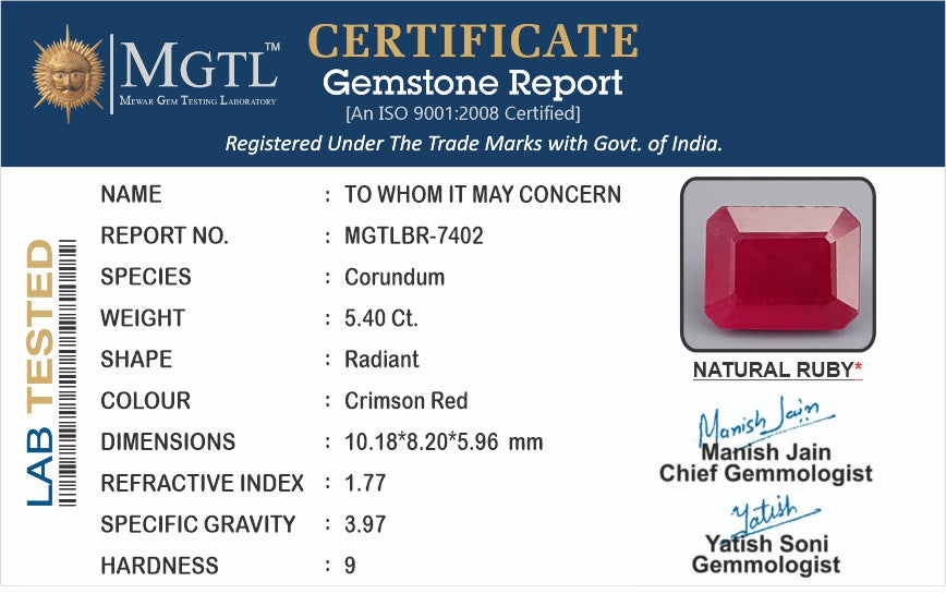 Thailand Ruby 5.40 Carat Limited Quality BR-7402