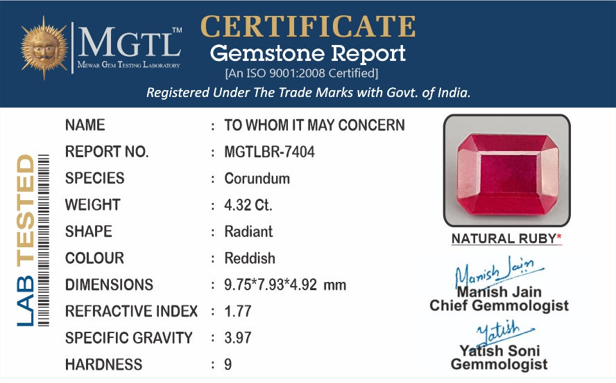 Thailand Ruby - 4.32 Carat Limited Quality BR-7404