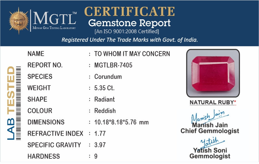 Thailand Ruby - 5.35 Carat Limited Quality BR-7405