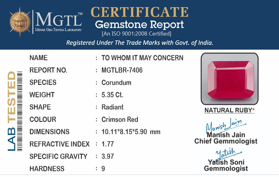Thailand Ruby - 5.35 Carat Limited Quality BR-7406