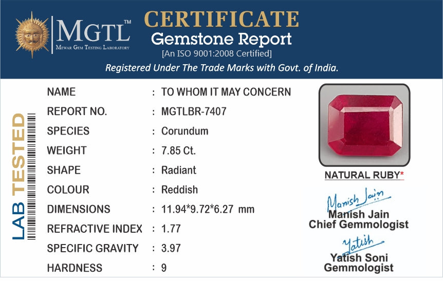 Thailand Ruby - 7.85 Carat Limited Quality BR-7407