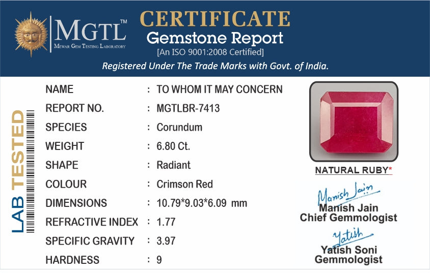Thailand Ruby - 6.80 Carat Limited Quality BR-7413