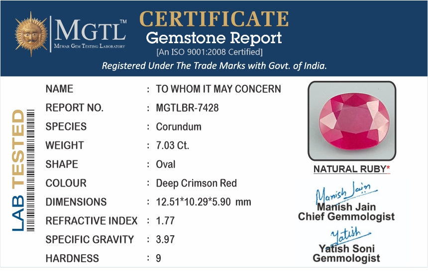 Thailand Ruby - 7.03 Carat Prime Quality BR-7428