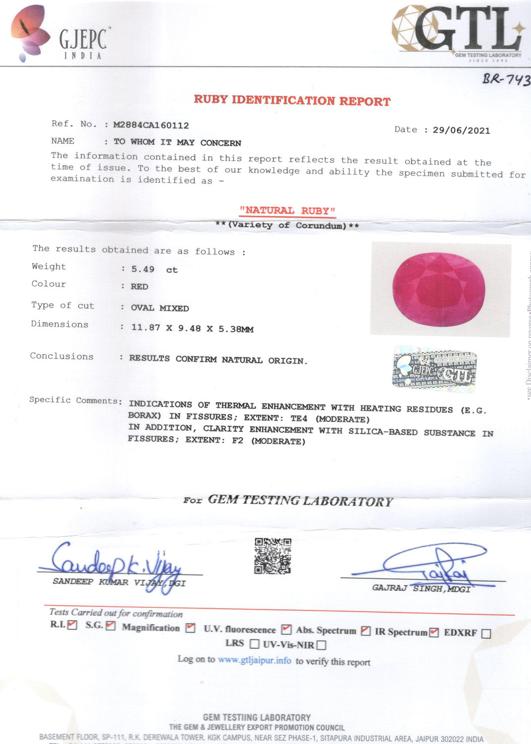 Burma Ruby - 5.49 Carat Limited Quality BR-7431