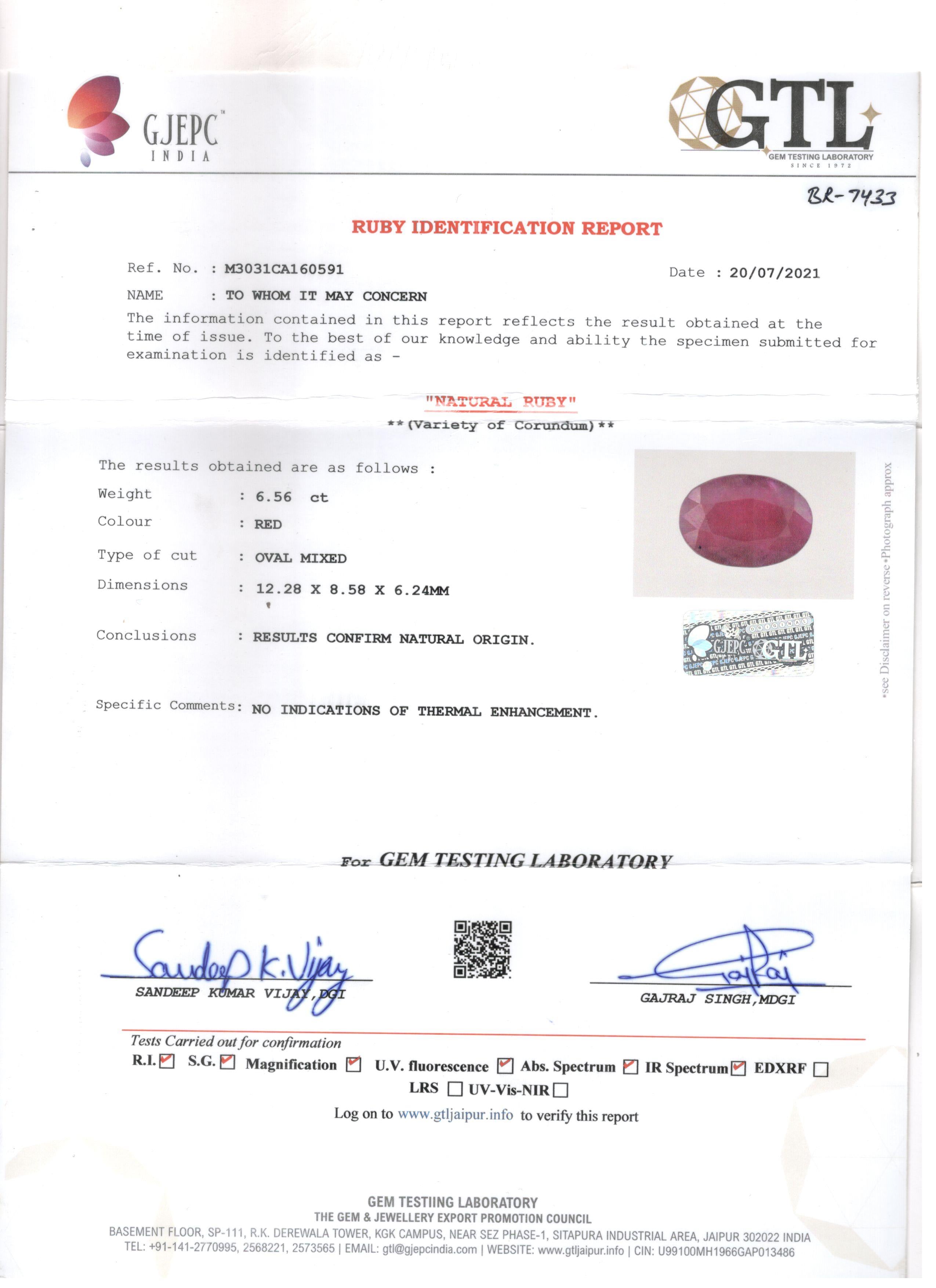 African Ruby - 6.56 Carat Limited Quality BR-7433