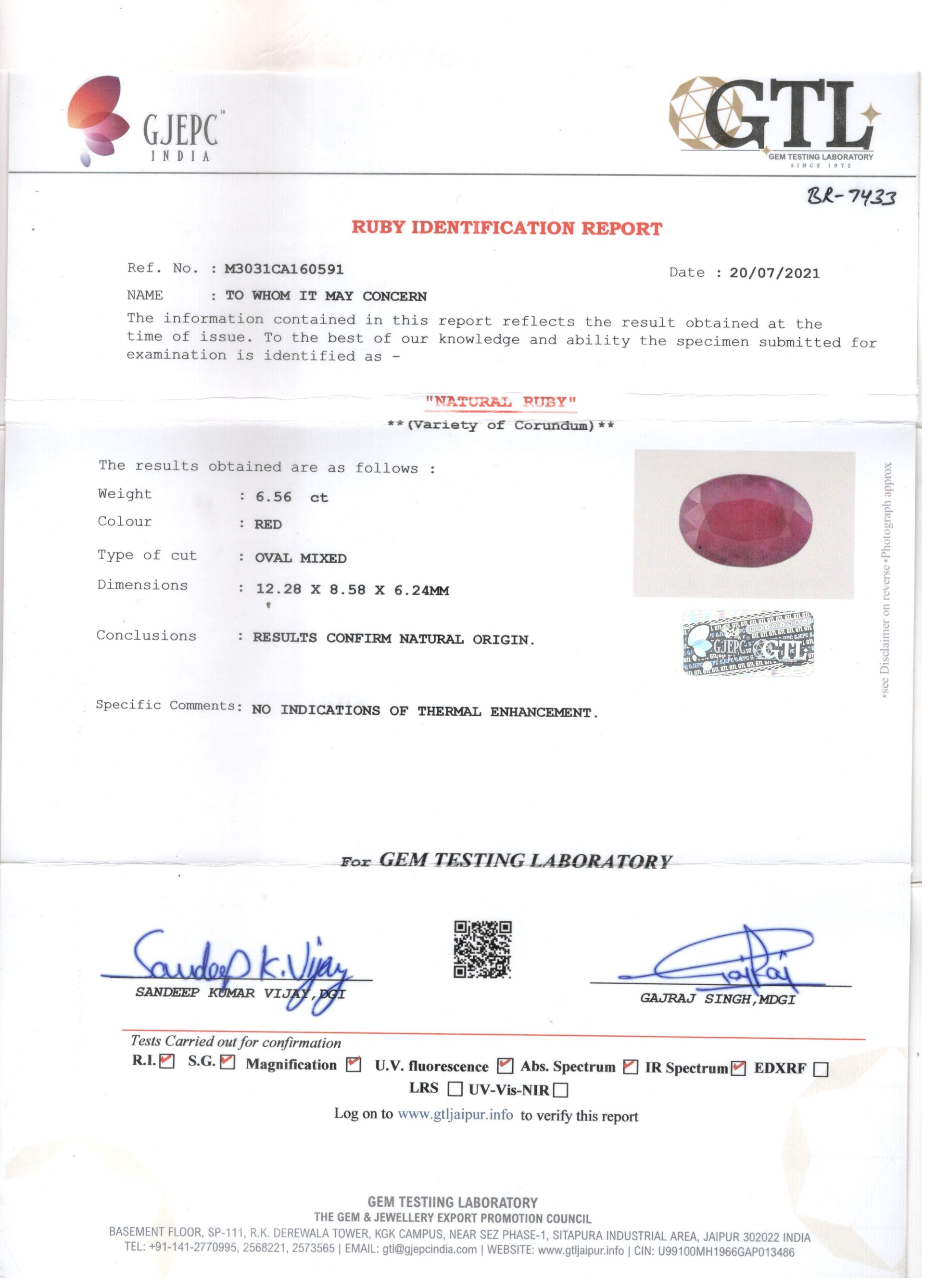 African Ruby - 6.56 Carat Limited Quality BR-7433