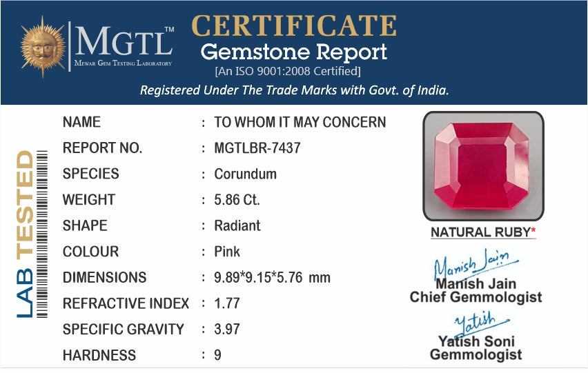 Thailand Ruby - 5.86 Carat Prime Quality BR-7437