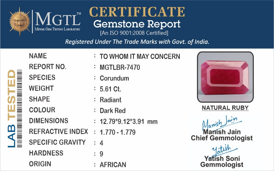 African Ruby - 5.61 Carat Limited Quality BR-7470