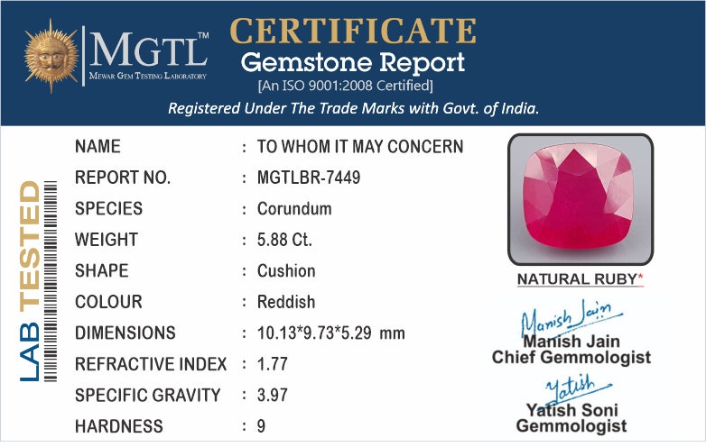 Thailand Ruby - 5.88 Carat Prime Quality BR-7449
