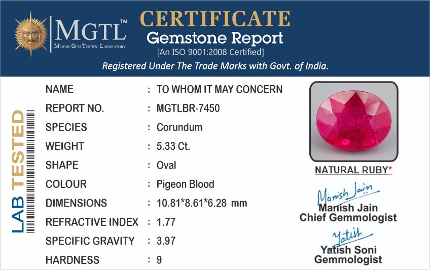 Thailand Ruby - 5.33 Carat Prime Quality BR-7450