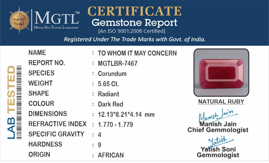 African Ruby - 5.65 Carat Limited Quality BR-7467