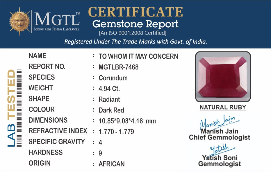 African Ruby - 4.94 Carat Limited Quality BR-7468