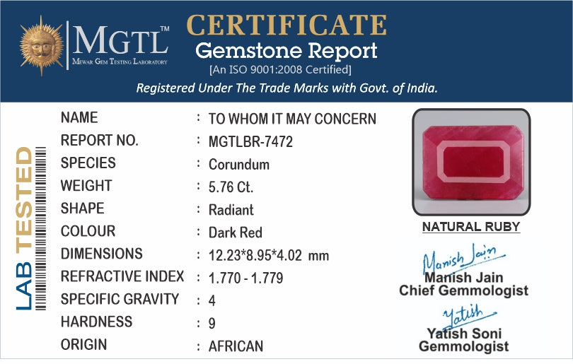 African Ruby - 5.76 Carat Limited Quality BR-7472