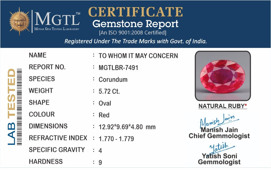 Thailand Ruby - 5.72 Carat Limited Quality BR-7491