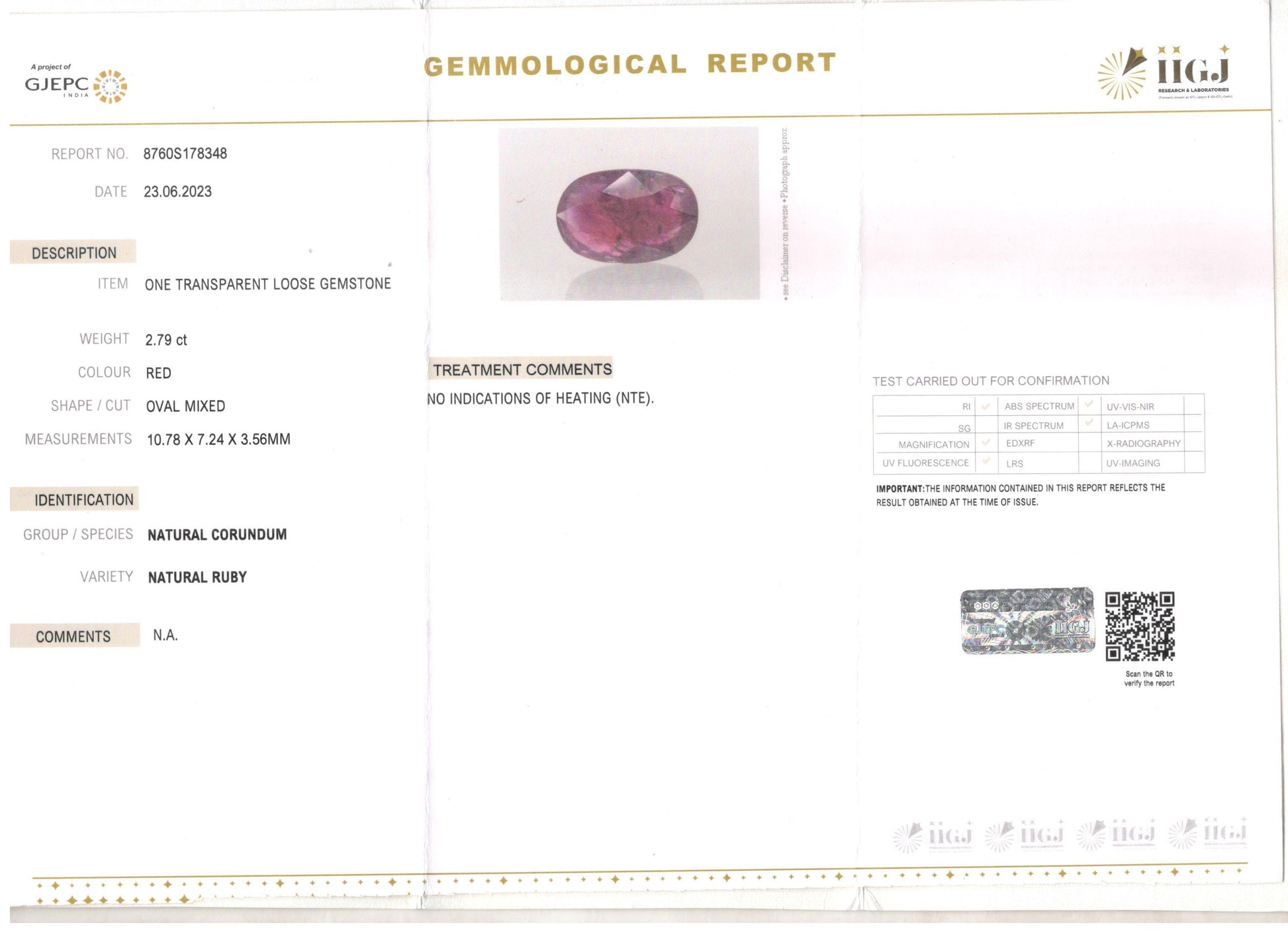 Burma Ruby - 2.79 Carat Limited Quality BR-7496