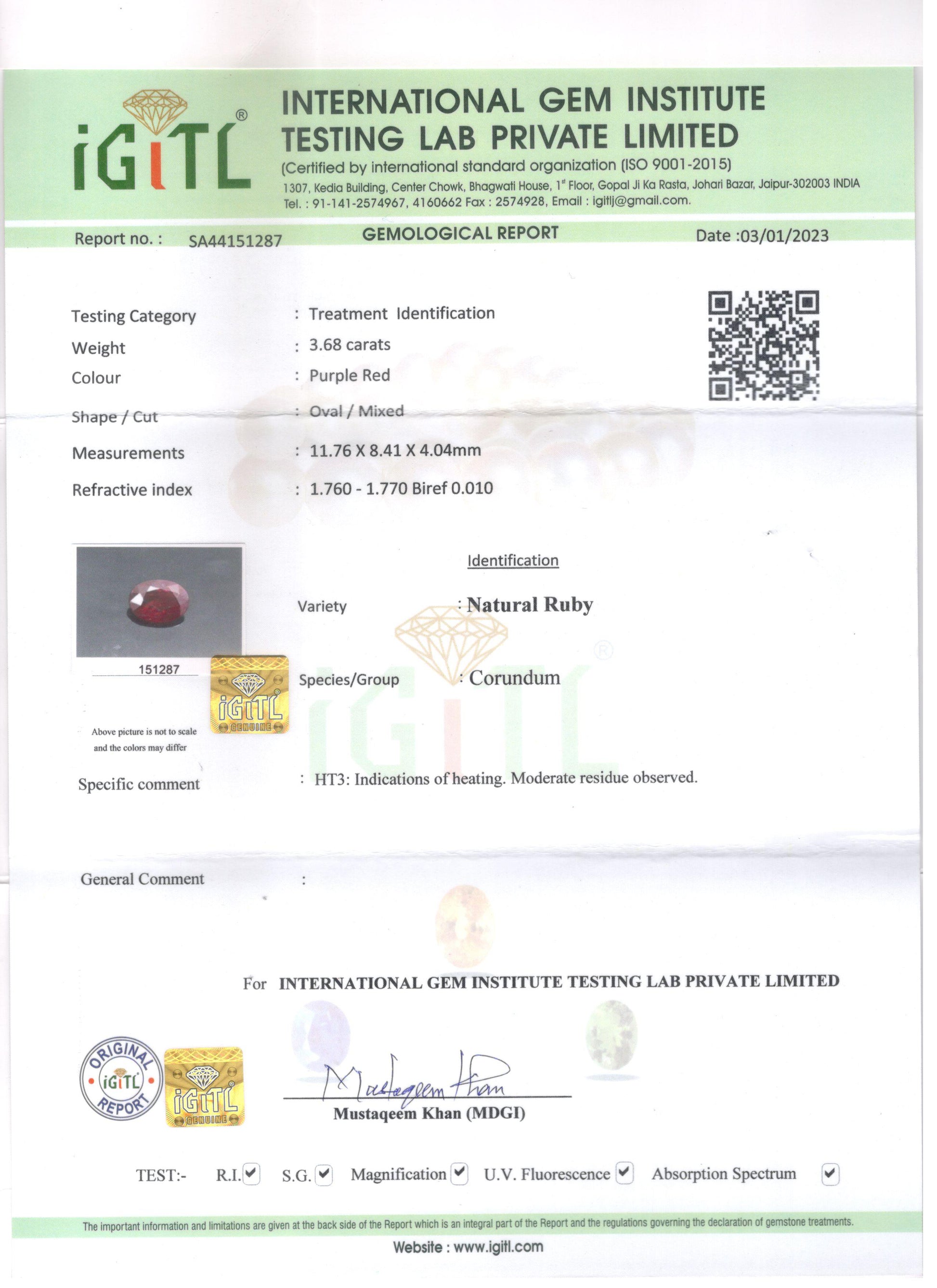 Burma Ruby - 3.68 Carat Limited Quality BR-7497