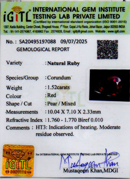 Burma Ruby - 1.52 Carat Limited Quality BR-7507