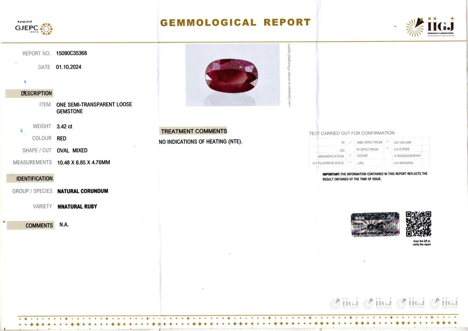 Burma Ruby - 3.42 Carat Limited Quality BR-7505
