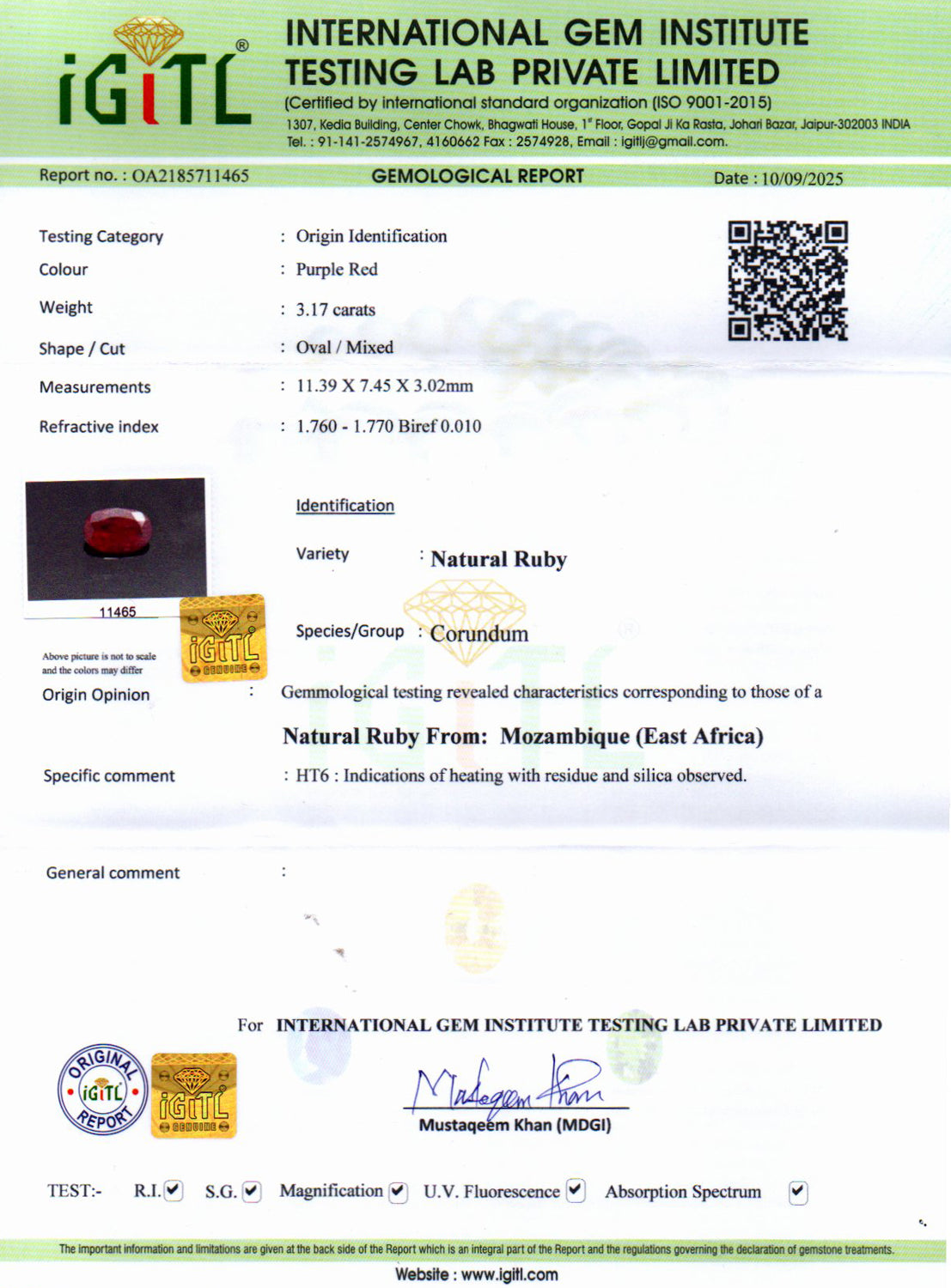 Mozambique Ruby - 3.17 Carat Limited Quality BR-7511
