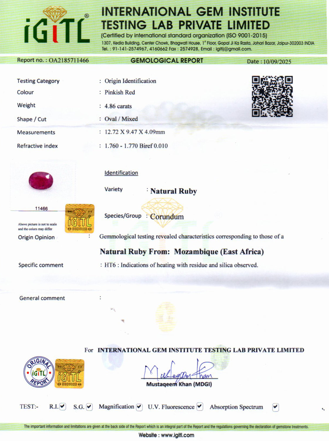 Mozambique Ruby - 4.86 Carat Limited Quality BR-7512