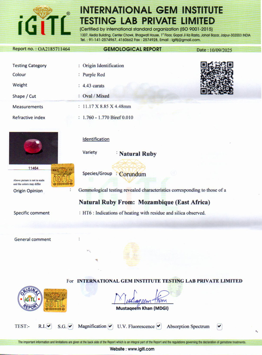Mozambique Ruby - 4.43 Carat Limited Quality BR-7513