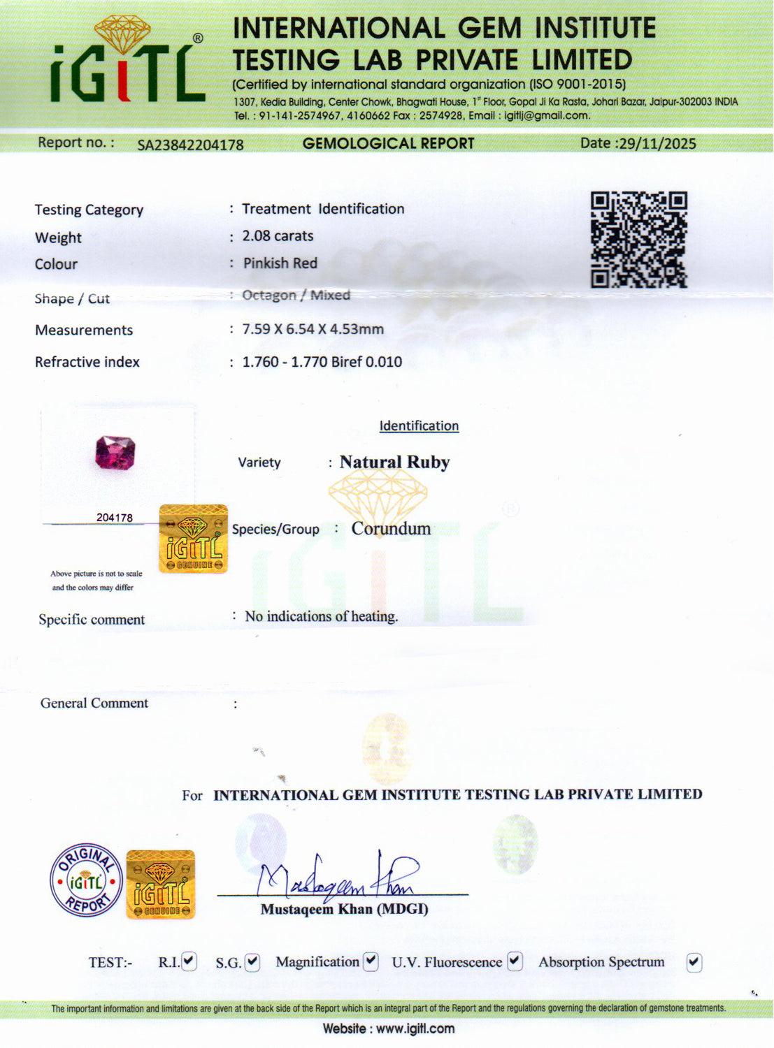 Mozambique Ruby - 2.08 Carat Rare Quality BR-7517