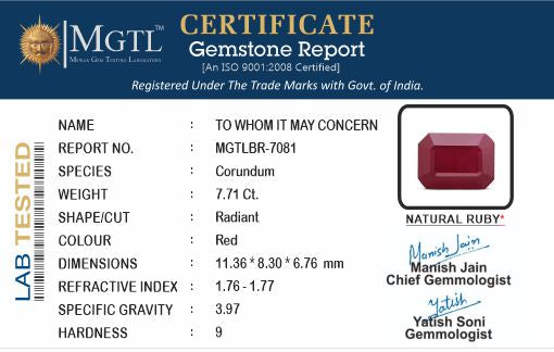 Thailand Ruby - 7.71 Carat Prime Quality BR-7081