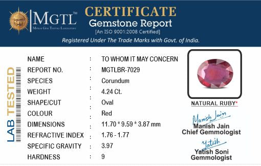Thailand Ruby - 4.24 Carat Limited Quality BR-7029